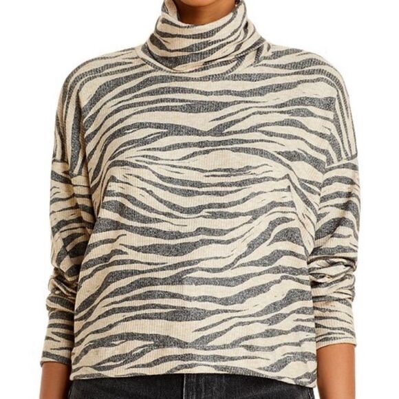 LNA Revolve Aliza Turtleneck Top Ribbed Knit Zebra Animal Print Top- Size Large - Picture 1 of 8